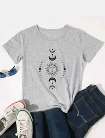 Popular Sun and Moon Phase Short Sleeve Shirt