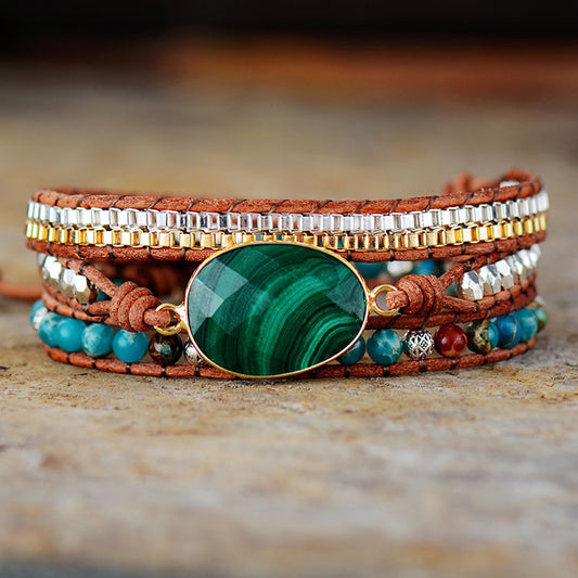 Layered Malachite Leather Bracelet
