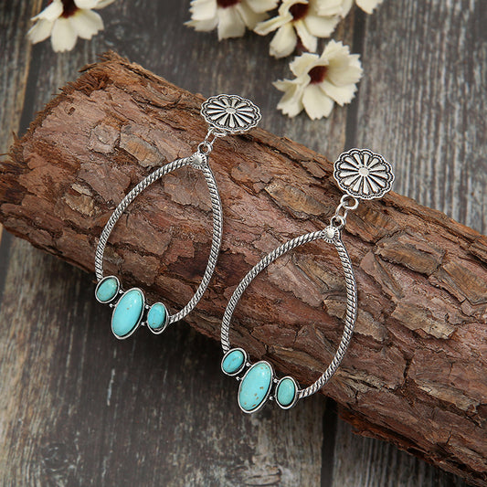 Drop-shaped Antique Style Turquoise Earrings