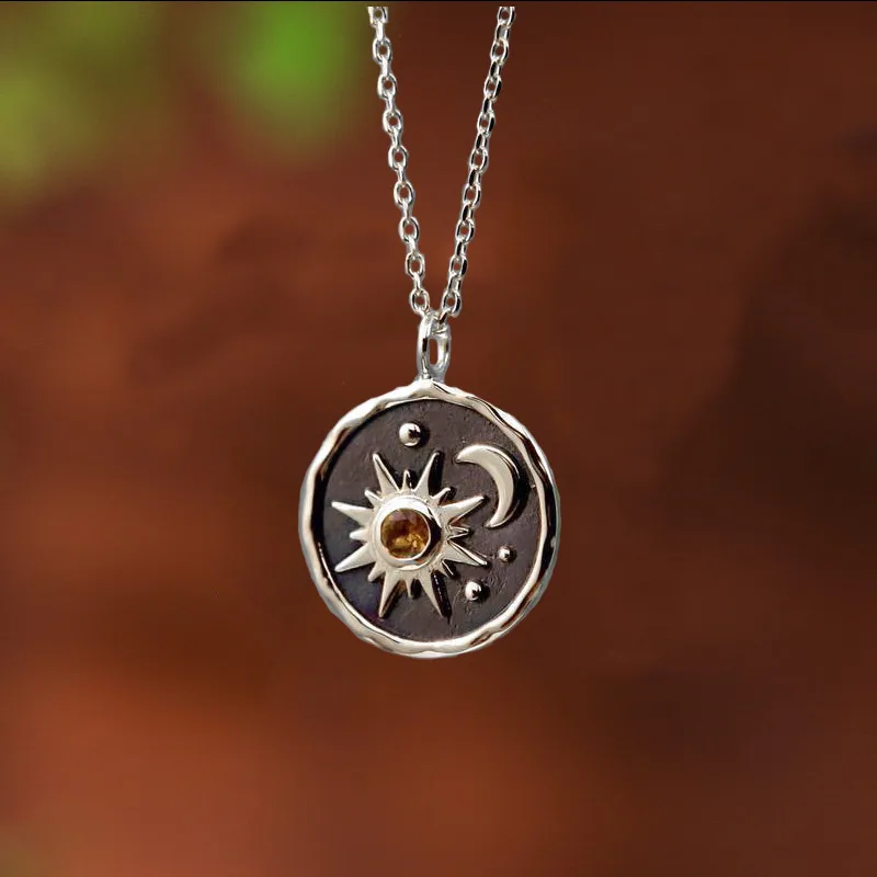 Boho Sun and Moon Pendant Necklace