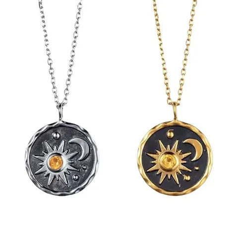 Boho Sun and Moon Pendant Necklace
