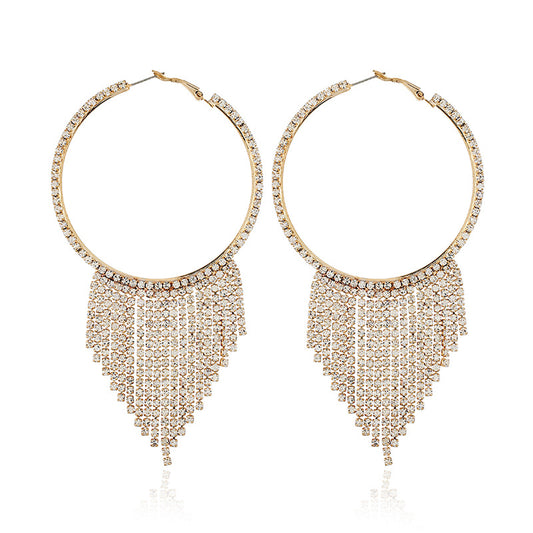 Rhinestone Tassel Hoop Earrings