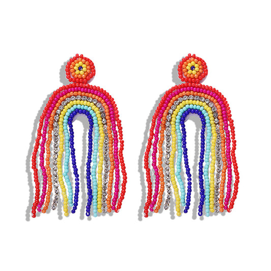 Handmade Beaded Rainbow Tassel Earrings