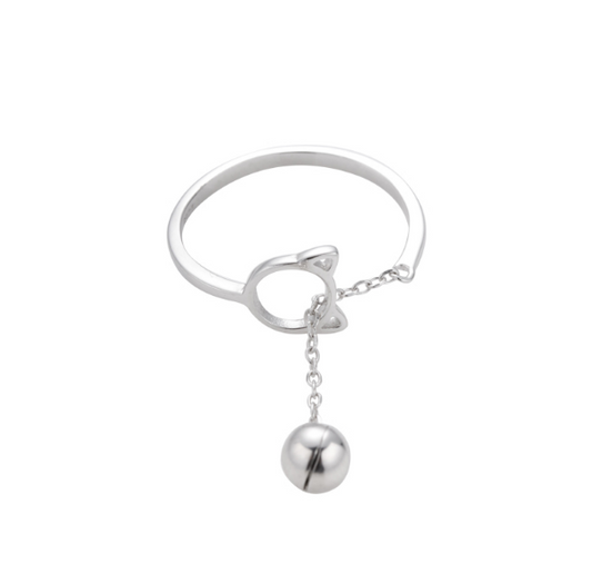 925 Sterling Silver Cat Bell Ring
