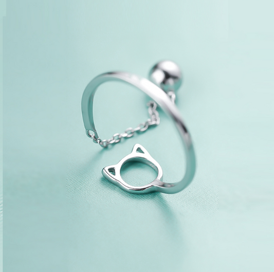 925 Sterling Silver Cat Bell Ring