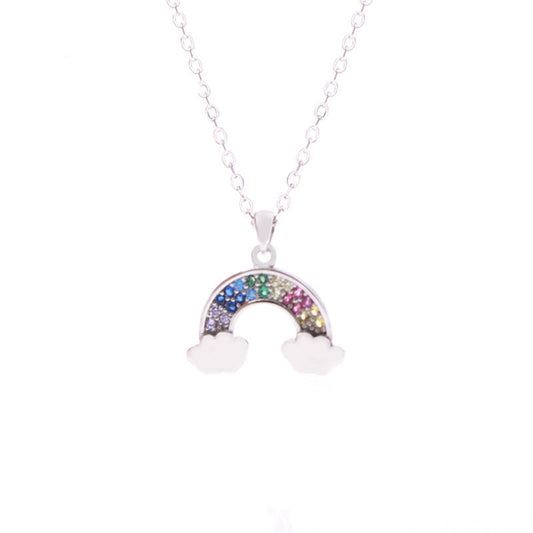 Dainty Silver Rainbow Cloud Pendant Necklace