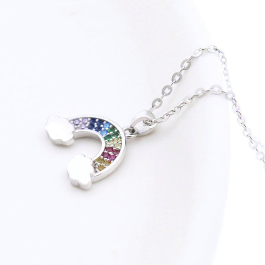 Dainty Silver Rainbow Cloud Pendant Necklace