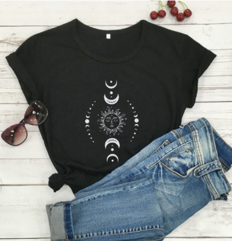 Popular Sun and Moon Phase Short Sleeve Shirt