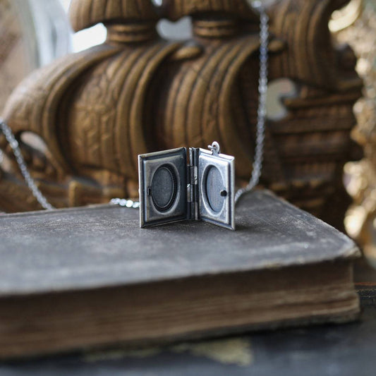 Embossed Cat Book Pendant Necklace