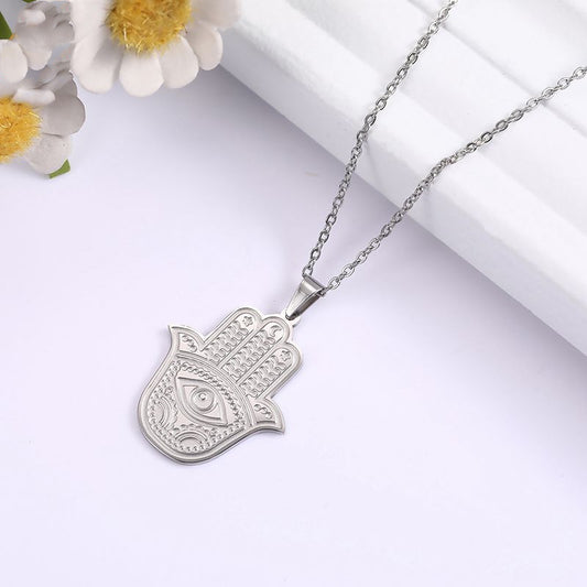 Vintage Style Stainless-Steel Pendant Hamsa Necklace