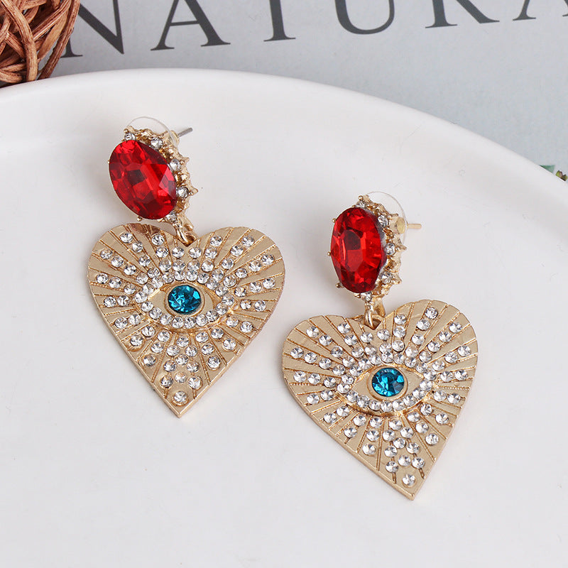Rhinestone Heart-Shaped Earrings