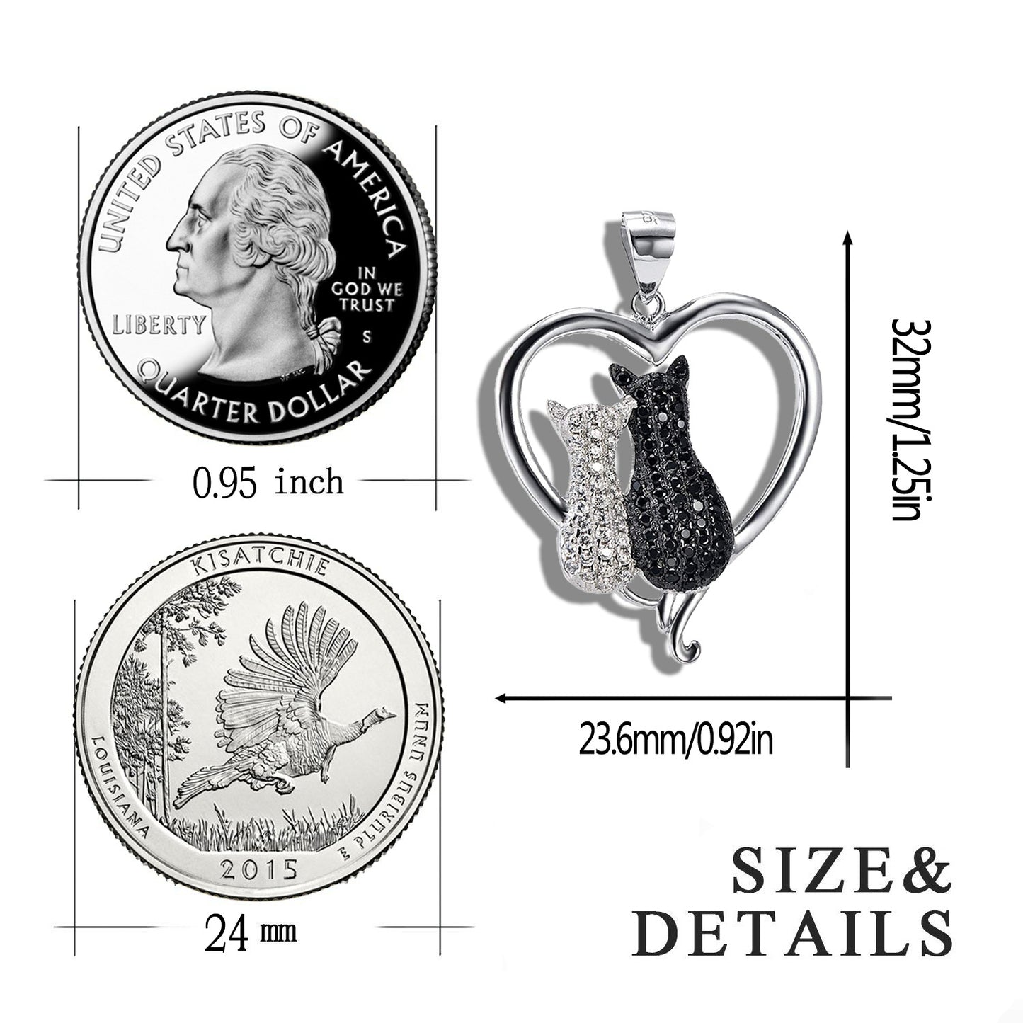 Cute Black & White Love Cats/Heart Pendant Necklace