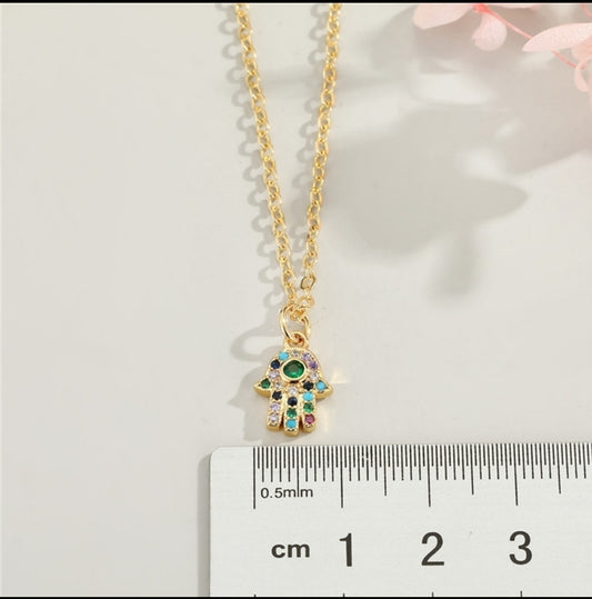 Rhinestone Hamsa Pendant Necklace