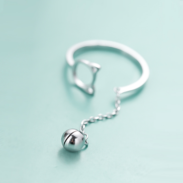 925 Sterling Silver Cat Bell Ring