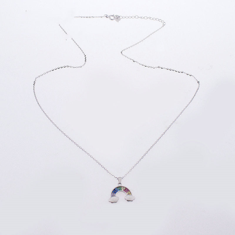 Dainty Silver Rainbow Cloud Pendant Necklace