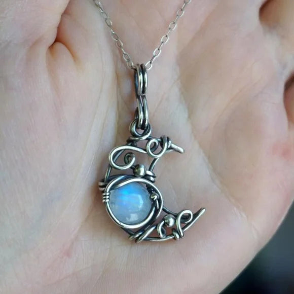 Wired Crescent Moon Pendant Necklace