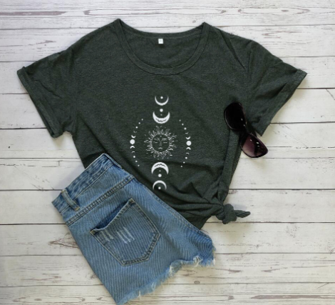 Popular Sun and Moon Phase Short Sleeve Shirt