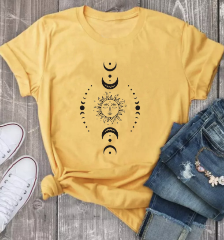Popular Sun and Moon Phase Short Sleeve Shirt
