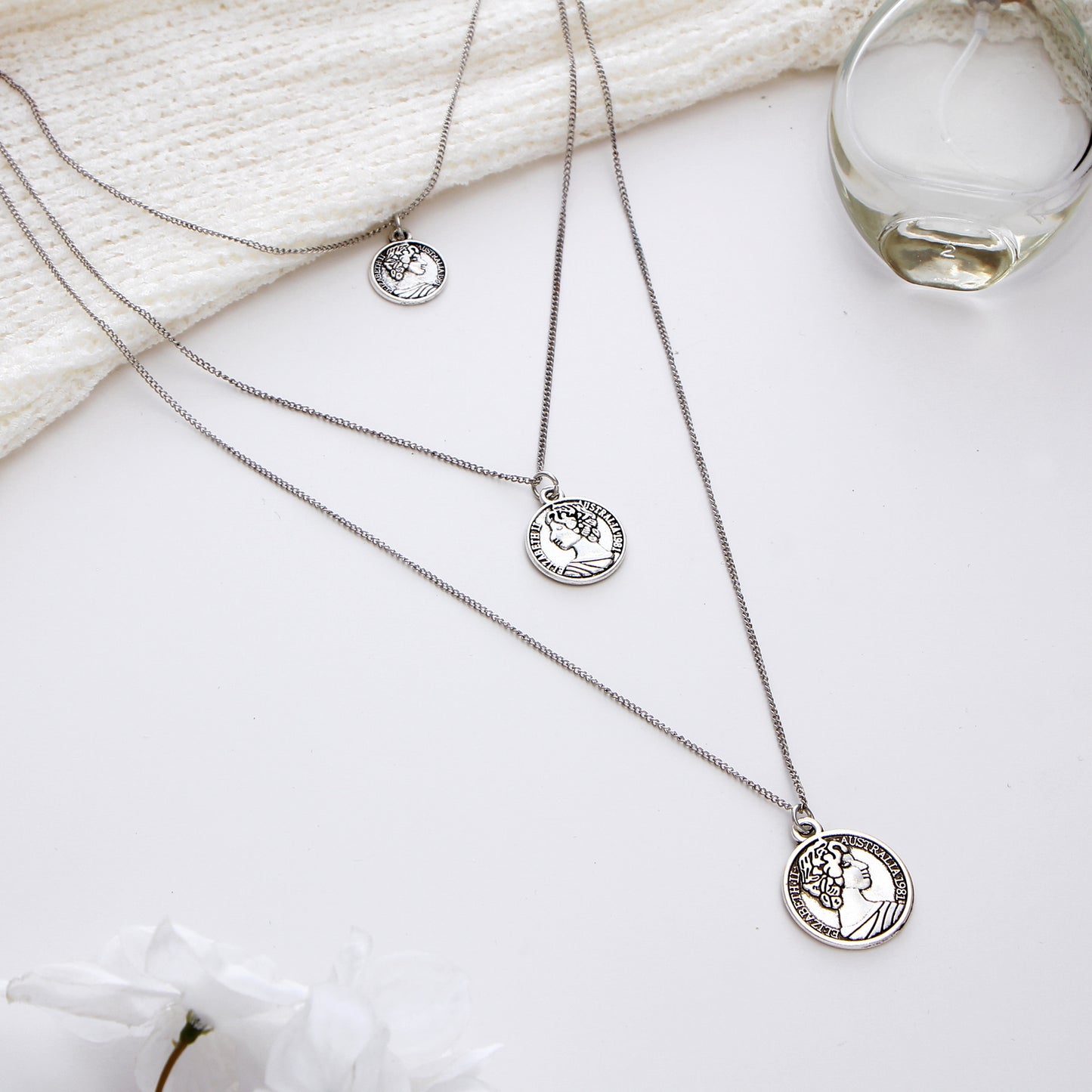 Multilayer Silver Coin Necklace