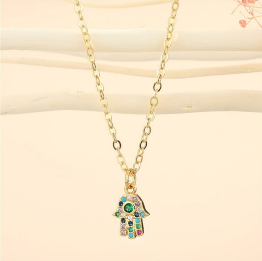 Rhinestone Hamsa Pendant Necklace